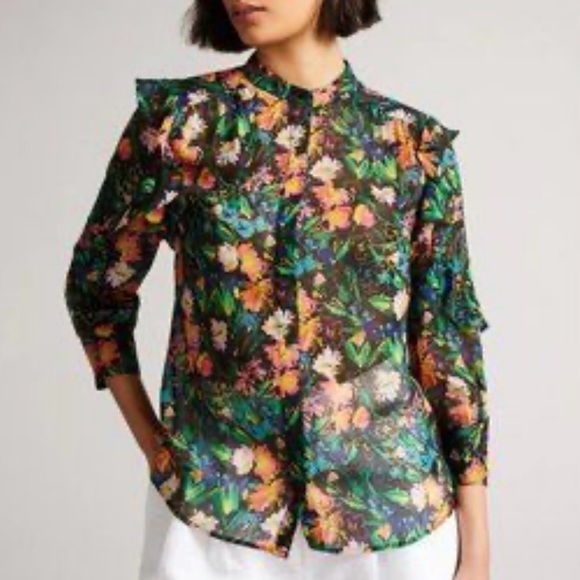 Ted Baker Carita Multi-Colour Floral Ruffle Sleeve Blouse, Size 12 - Picture 1 of 16